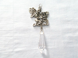 Large Size Fairy Pixie with Rose Flower Clear Crystal Dangle Suncatcher Ornament - £12.50 GBP