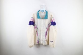 Vintage 90s Reebok Womens Large Distressed Spell Out Windbreaker Jacket White - £31.07 GBP