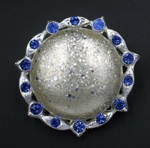 Vintage Swarvoski Sapphire Blue Rhinestone Domed Faux Pearl Glitter Brooch Pin - £7.95 GBP