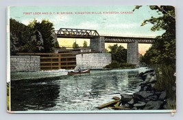 First Lock and STR Bridge Kingston Mills Ontario Canada 1910 DB Postcard Q4 - £2.29 GBP