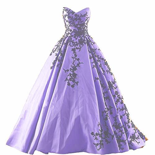 Beaded Gothic Black Lace Long Ball Gown Satin Prom Evening Dress Lavender US 12