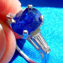 Earth mined Sapphire Diamond Deco Engagement Ring 3ct Vintage Platinum Solitaire - $5,885.25