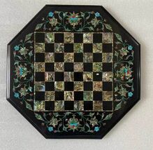 12" Buy Black Marble Chess Set Vanity Top with Pcs Marquetry Arts Adults... - $364.70