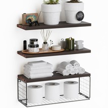 Floating Shelves Wall Mounted, Rustic Wood Bathroom Shelves Over Toilet With Pap - £30.83 GBP