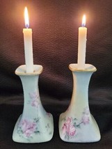 Antique CeramicCandle Stick Holder Pink Floral - Limoge France? - $37.36