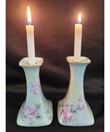 Antique CeramicCandle Stick Holder Pink Floral - Limoge France? - $37.36