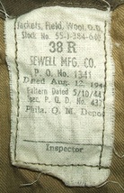 US Army M-1944 "Ike" Field Jacket 38R, Sewell Mfg 12 Aug 1944, NICE SHAPE! - $75.00