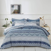 3Pcs Comforter Set, Soft Microfiber Bedding Comforter For All Season, Navy Wave  - £51.95 GBP