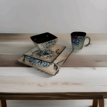 Pier 1 Chrysanthemum Stoneware Dishes (1) 4 Piece Place Setting Disconti... - $1,495.31 MXN