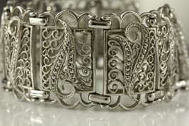 Vintage Costume Jewelry KIGU Reg Des Marcasite Filigree Link Bracelet 7.5&quot; - $24.65