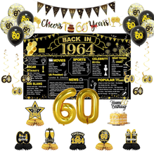 60Th Birthday Party Decorations for Men Women, Black Gold Back in 1964 Banner, G - £28.83 GBP