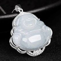 Genuine Icy Jade Smile Buddha S925 CZ Pendant Necklace/S925 Sterling Silver - £58.95 GBP