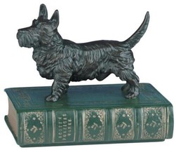 Sculpture Statue Standing Scottie Dog Green Book Hand Painted Resin OK Casting - £183.01 GBP