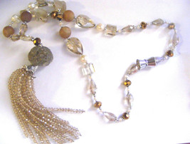 SALE! 30&quot; Golden Quartz Rough Rock Nugget Glass Bead FW Pearl Necklace M... - $39.59