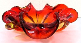 Murano Italy Barovier &amp; Toso Art Glass Ruffled Rim Sommerso Amberina Bowl  - $198.00