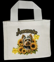 Yorkie Dog Sunflowers White Canvas Accessory Tote Bag Bougie Pets Bows New - $5.00