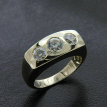 2Ct Round Cut Diamond Men&#39;s Band Three Stone Wedding Ring 14k Yellow Gold Finish - £158.33 GBP