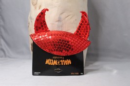 Halloween Fascinator Mini Hat Clips On Devil Horns Cap Shiny Red Dress Up - £5.31 GBP