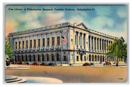 Street Vista Gratuito Biblioteca Di Philadelphia Pennsylvania Pa Lino Cartolina - £2.63 GBP