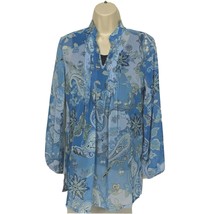 Susan Graver Crinkled Sheer Chiffon Printed Tunic with Knit Tank XXS Floral - $33.06