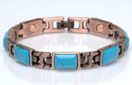 Pure Copper Magnetic Turquoise Link Bracelet Womens STYLE#TQ-R Jewelry Health - £9.60 GBP