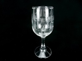 6 oz  White Wine Glass, Smooth Round Stem, Etched Stems &amp; Leaves Pattern - £7.81 GBP