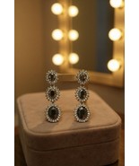 Chandelier 3.5” Pierced Earrings w/Black Sparkling Stones! - $243.52 MXN