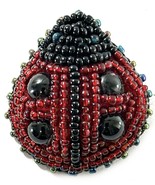 Handmade Beaded Ladybug Brooch Pin Red Black Seed Beads Bug Insect Jewel... - $15.95