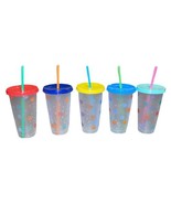 5 Pack Color Changing Heart 24 Oz Reusable Plastic Cold Cup With Straw A... - £12.65 GBP