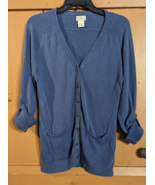 LL Bean Linen Blend Cardigan Sweater Button Front w/ Roll Tab Sleeve Wom... - £14.37 GBP