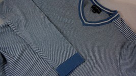 Banana Republic Mens Sweater Size Large Cotton V Neck Blue Stripe Long Sleeve - £11.61 GBP