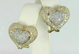 14K Yellow Gold Over Round 3ct Pave Diamond Heart Huggie Lovely Gift Earrings - £89.35 GBP