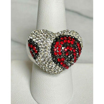 Huge Festive 925 Sterling Silver Red &amp; Clear Cz&#39;s Heart Ring.Size 9 Sky - £72.37 GBP