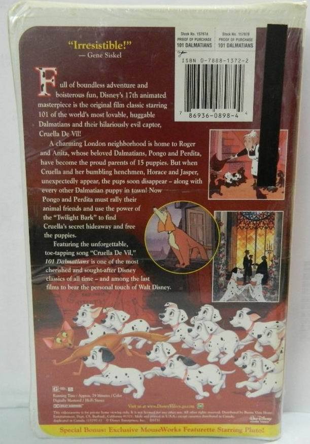 101 DALMATIANS 1999 VHS WALT DISNEY CLASSIC NEW FACTORY SEALED CLAM ...