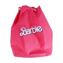 Vintage 80s 90s Barbie Logo Pink Drawstring Bag Backpack Nylon Purse TLC 9 - £11.98 GBP