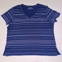 Eddie Bauer Blue Striped V-Neck Short Sleeve Split Hem Blouse Top Womens... - $9.99