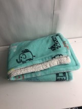 HTF Okie Dokie Elephant Baby Blanket Teal Green White Black Giraffe Animal Lovey - £38.65 GBP