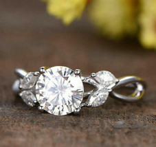 Leafy Engagement Ring 2.40Ct Simulated White Diamond Solid 14K White Gold Size 7 - £201.15 GBP