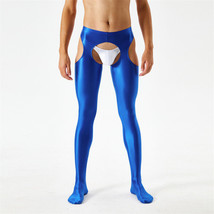 Men&#39;s Satin Glossy 4 -Open Crotchless Long Pants Leggings Hollow Out Trousers  - £11.96 GBP+