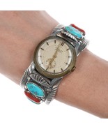 6.75&quot; Mike Simplicio (1937-1976) Zuni Sterling turquoise and coral watch... - £278.98 GBP