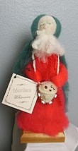 Hand Made Wool Santa Sculpture Natural Wool 11&quot; Wood Stand with Tags Unique - £30.36 GBP