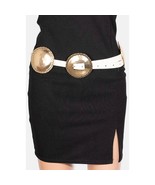 Western Concho Discs Vegan Leather Belt Ivory Gold - $425.38 MXN