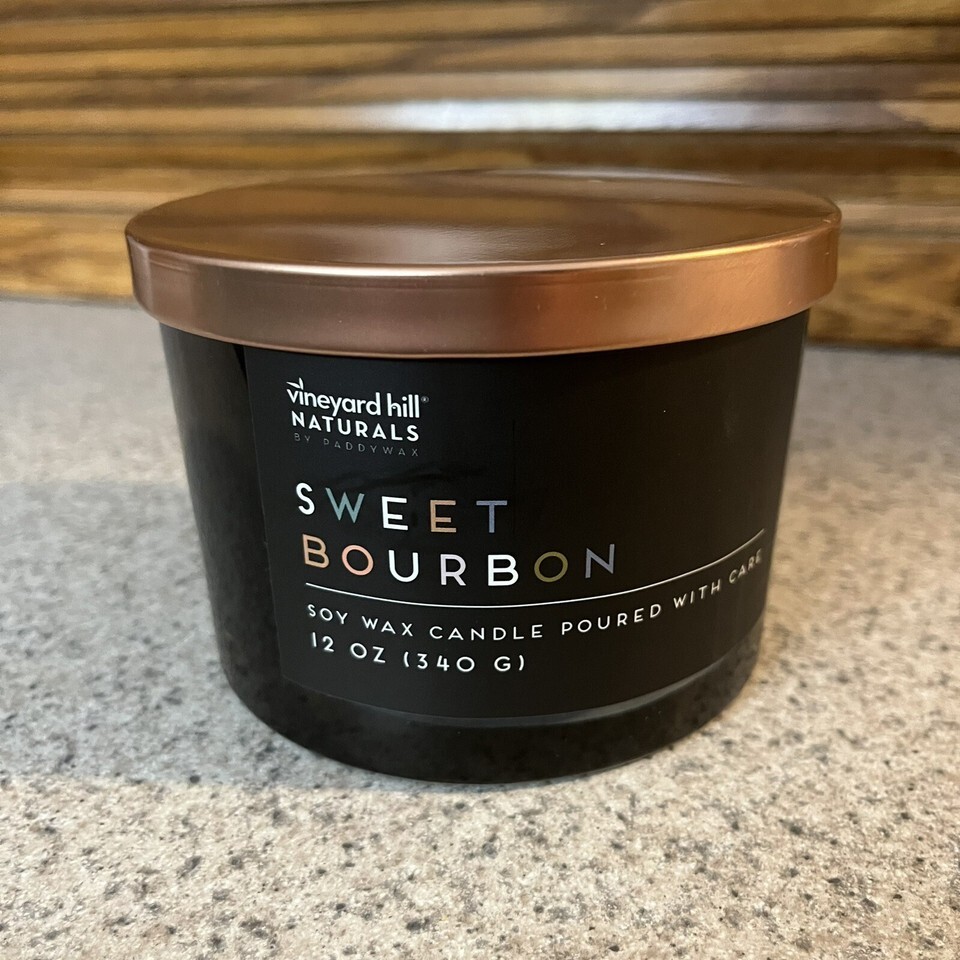 Vineyard Hill Naturals Sweet Bourbon 3 Wick Candle 12 Oz New! - $18.99