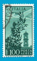 Italy Used Airmail Stamp (1948) 100 L Airplane Over Bell Tower Rome - Scott C123 - £1.59 GBP