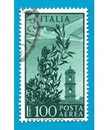 Italy Used Airmail Stamp (1948) 100 L Airplane Over Bell Tower Rome - Sc... - £1.55 GBP