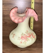 Vintage Fenton BURMESE Uranium Glass VASE Rose Hand Painted Signed 7” - $118.75