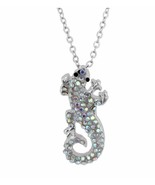 Crystal Kingdom Silver Tone Lizard Pendant Necklace 15-17&quot;Chain In Jewel... - $20.15 CAD