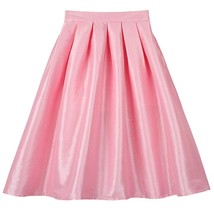 Pink Full Pleated Party Skirt Women Custom Plus Size Knee Length Taffeta... - £52.74 GBP