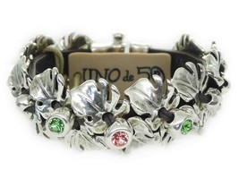 UNO de 50 “Forest” Crystal Silver Plated Metal Brown Leather Bracelet - £160.25 GBP