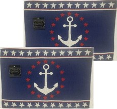 Set of 2 Same Tapestry Placemats, 13&quot;x19&quot; NAUTICAL, ANCHOR &amp; STARS ON BL... - $13.85